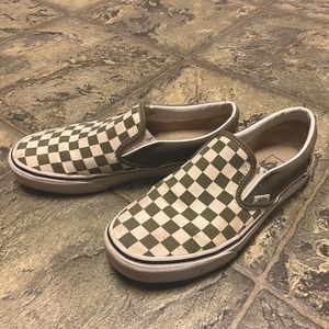 Great Condition Olive Green Checkerboard Vans Women’s size 8.5